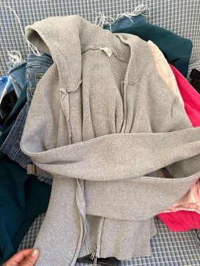 Brandy Melville Light Gray Ribbed Zip Hoodie